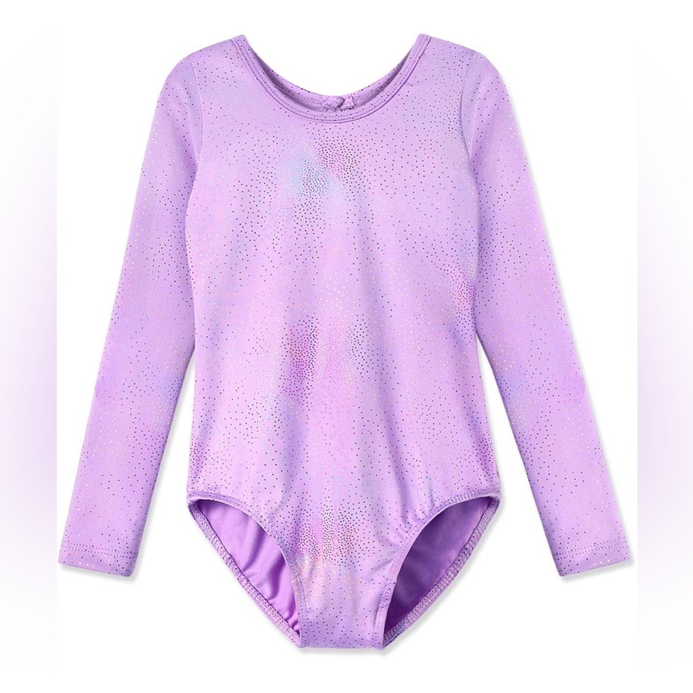 Girls Leotard- Ballet Gymnastics Long Sleeve Sparkles Purple